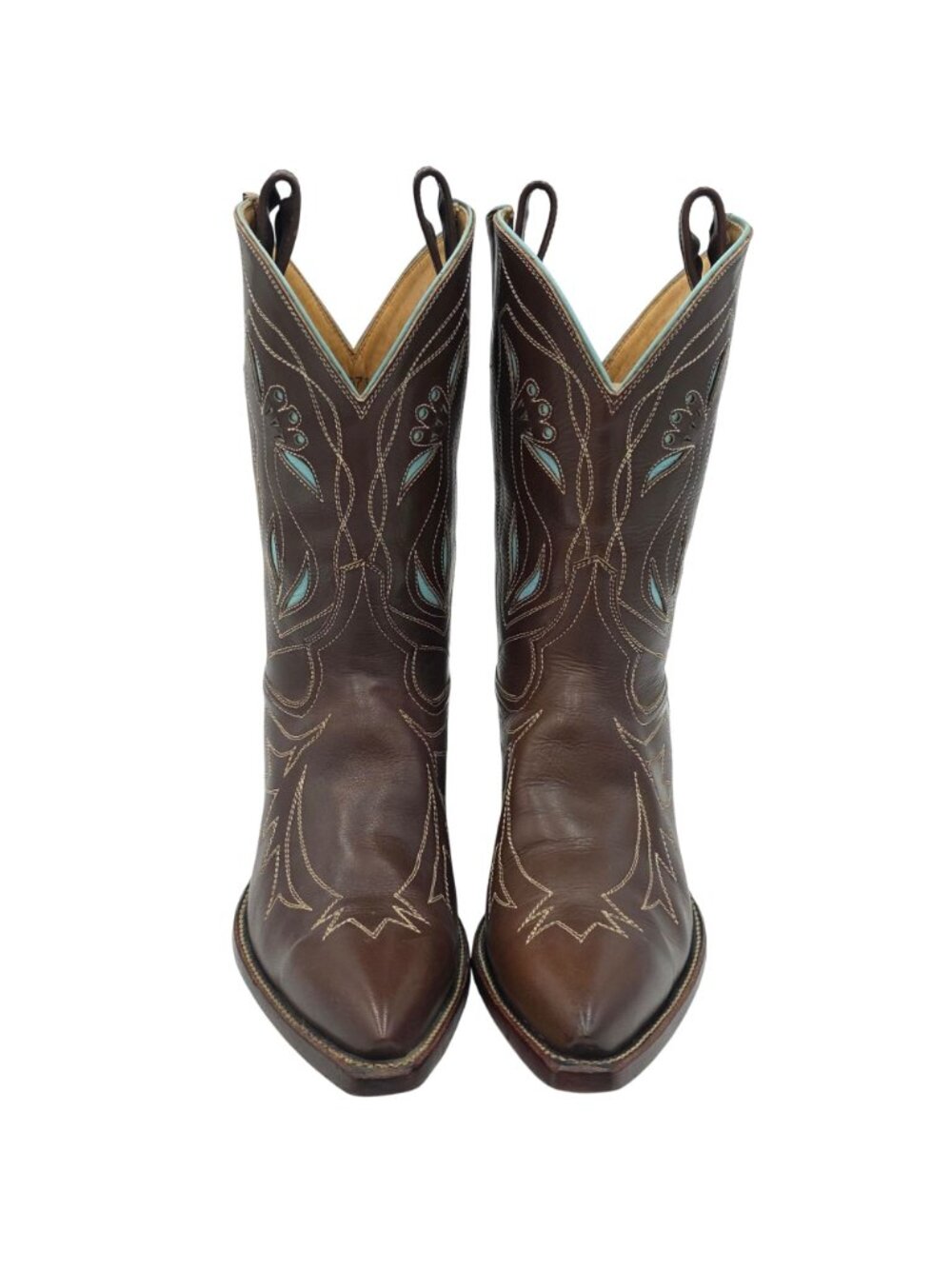 Rocketbuster Boots Women 7.5 Brown Blue Short Leather Cowgirl Western TexasUSA - Picture 10 of 16